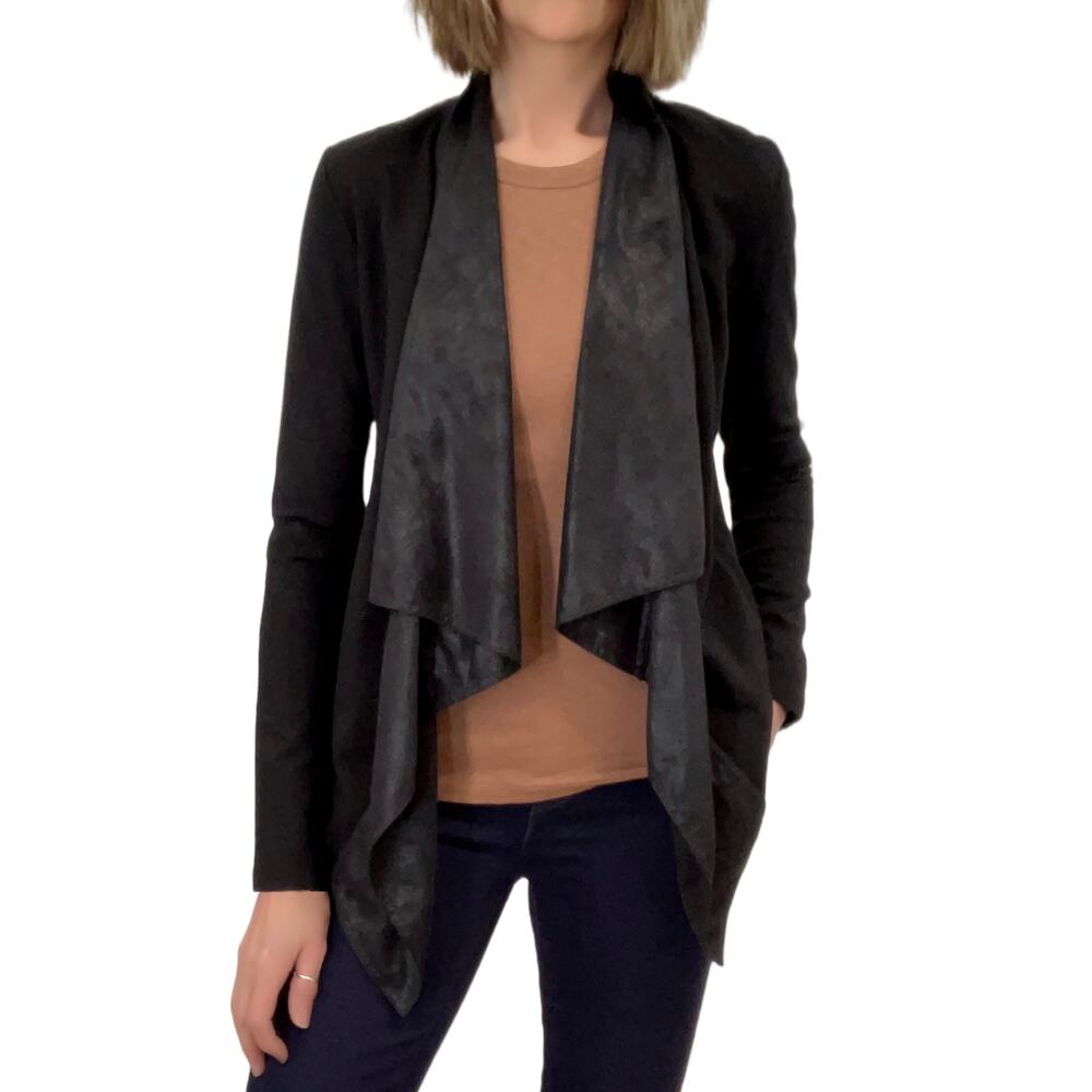 CAbi Owens Cascading Open Front Cardigan Sz XS Black Knit Jacket Moleskin Drape